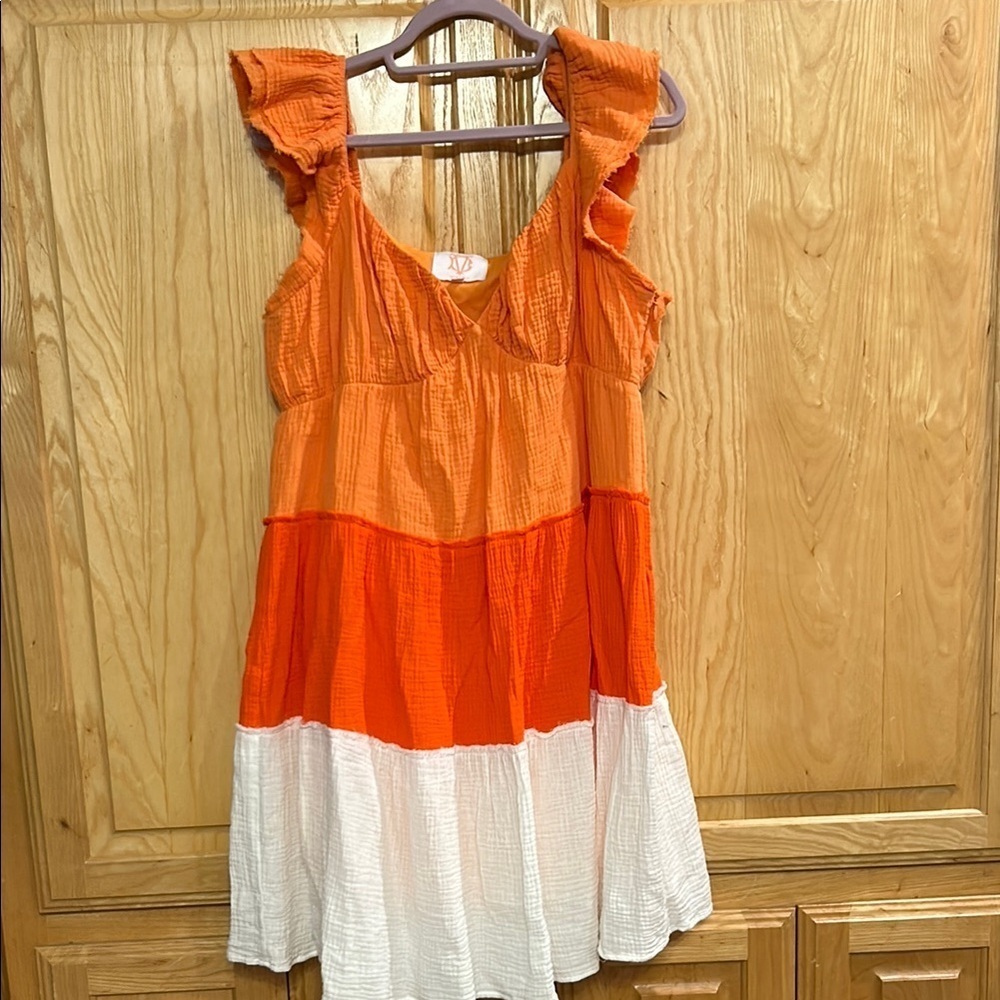 Orange and White Tiered Dress